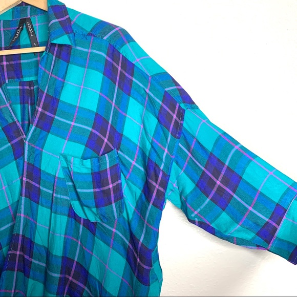 Liverpool blouson wrap plaid 3/4th sleeve top L - Picture 4 of 7